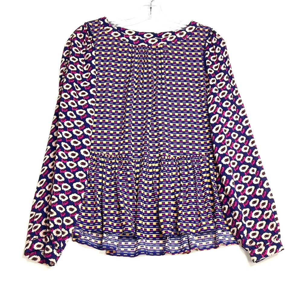 Anthropologie Maeve Cheyenne Long Sleeve Floral Peplum Blouse Top Purple Small